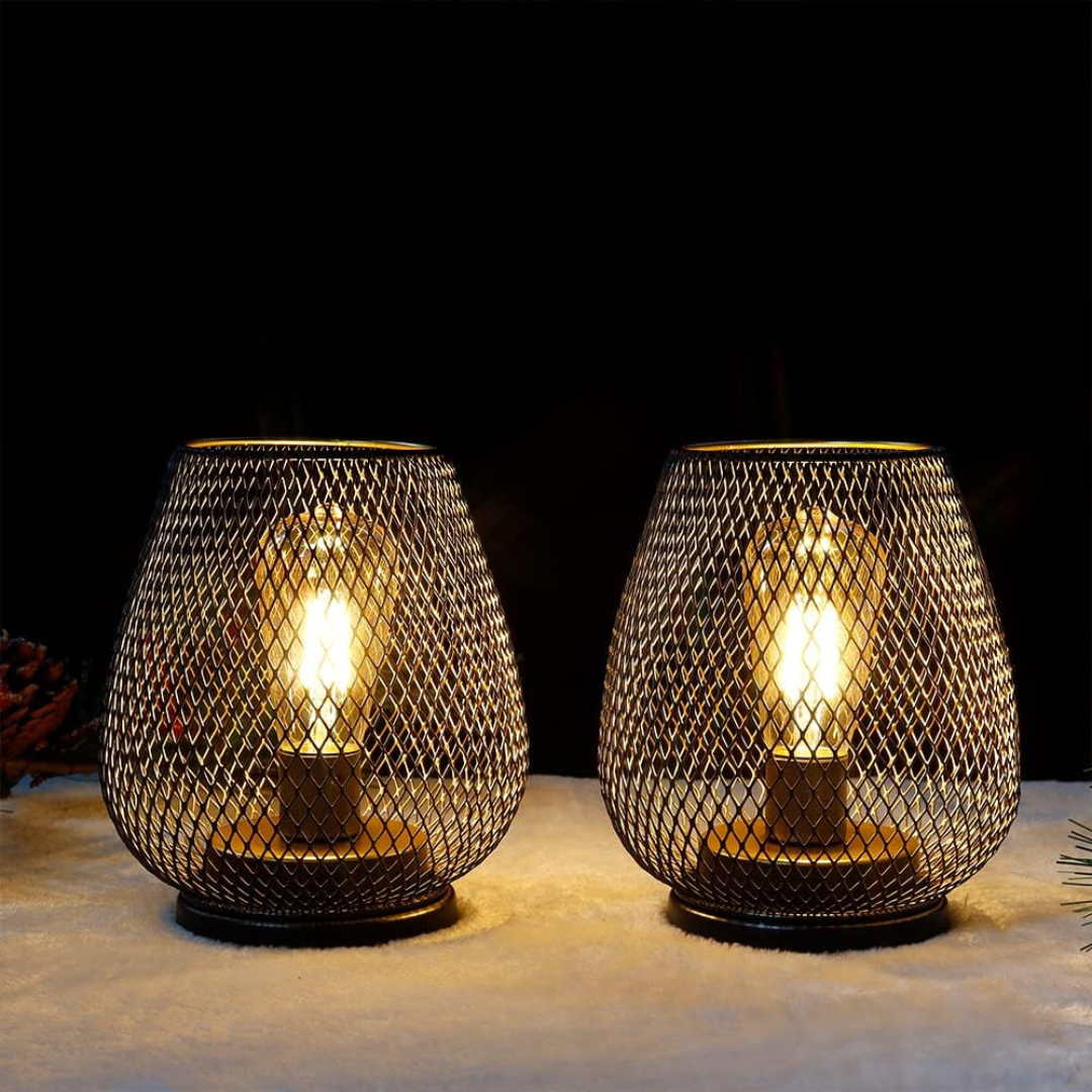 Draadloze LED Lantaarn Mat Zwart Vintage Stijl Batterij Aangedreven Sfeerverlichting Binnen en Buiten Dimbaar