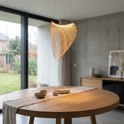 Hanglamp Hout Glas LED Scandinavisch 80 cm Woonkamer Eetkamer Sfeerverlichting Sculpturaal Naturel Pendellamp Plafondlamp Design