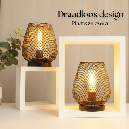 Draadloze Metalen Tafellamp met Warm LED-licht en Sierlijk Patroon – Sfeerlicht voor binnen & buiten