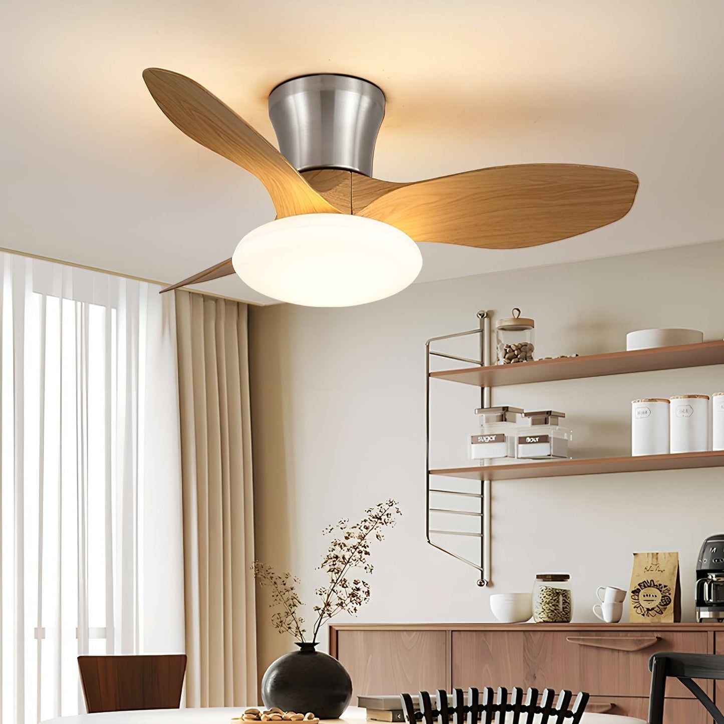 Moderne Design Plafondventilator met LED-Verlichting | Houten Bladen