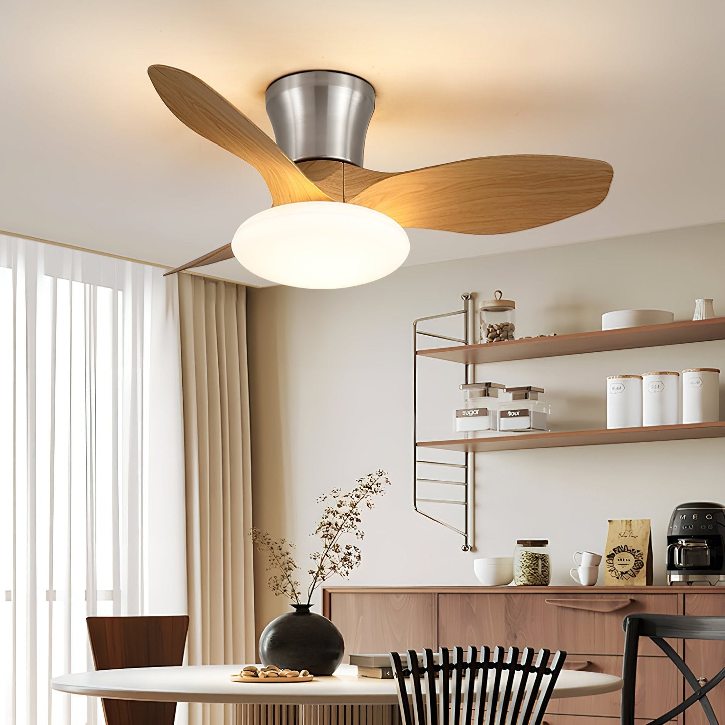 Moderne Design Plafondventilator met LED-Verlichting | Houten Bladen