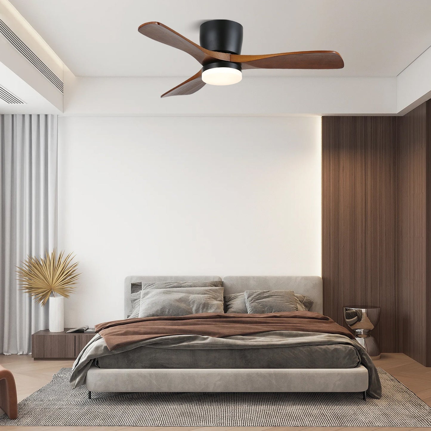 Plafondventilator met Verlichting Hout Minimalistische Stijl met Drie Snelheden Afstandsbediening voor Moderne Slaapkamer Woonkamer