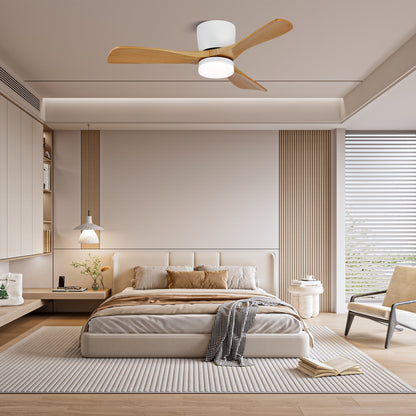 Plafondventilator met Verlichting Hout Minimalistische Stijl met Drie Snelheden Afstandsbediening voor Moderne Slaapkamer Woonkamer