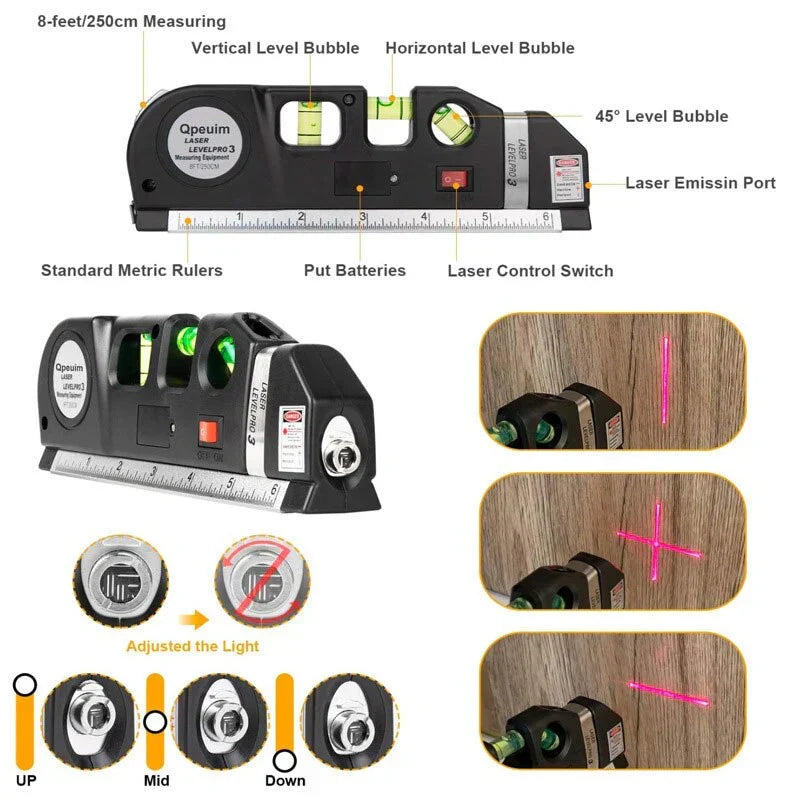 4-in-1 Multifunctioneel Lasermeetapparaat met Rolmaat en Waterpas – Precisie Meetgereedschap voor Doe-Het-Zelvers en Professionals