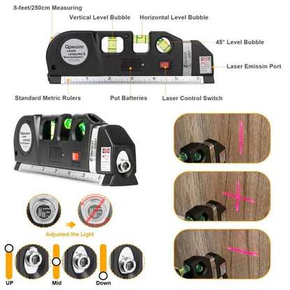 4-in-1 Multifunctioneel Lasermeetapparaat met Rolmaat en Waterpas – Precisie Meetgereedschap voor Doe-Het-Zelvers en Professionals