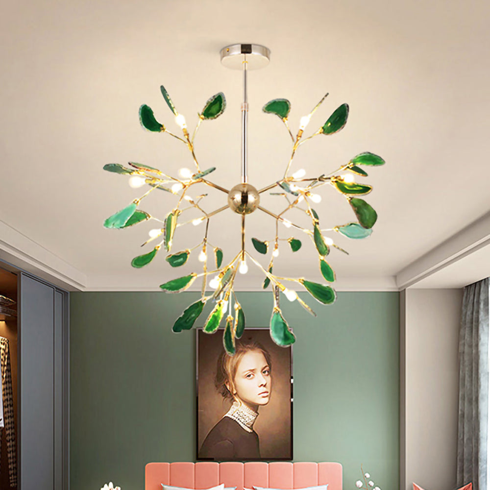 Agaat Kristal Kroonluchter met Natuursteen – Exclusieve Hanglamp voor Eetkamer, Woonkamer en Kantoor