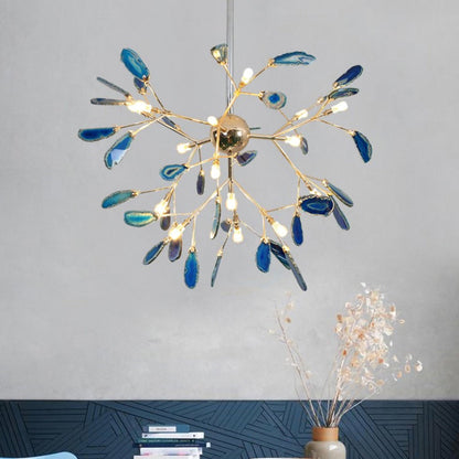 Agaat Kristal Kroonluchter met Natuursteen – Exclusieve Hanglamp voor Eetkamer, Woonkamer en Kantoor