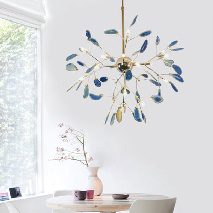 Agaat Kristal Kroonluchter met Natuursteen – Exclusieve Hanglamp voor Eetkamer, Woonkamer en Kantoor
