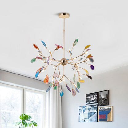 Agaat Kristal Kroonluchter met Natuursteen – Exclusieve Hanglamp voor Eetkamer, Woonkamer en Kantoor