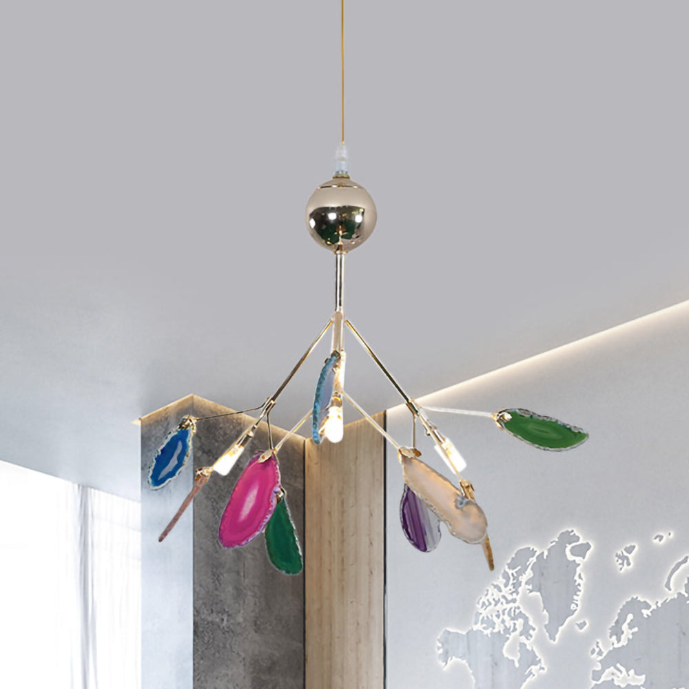 Agaat Kristal Kroonluchter met Natuursteen – Exclusieve Hanglamp voor Eetkamer, Woonkamer en Kantoor