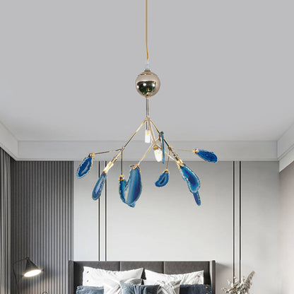 Agaat Kristal Kroonluchter met Natuursteen – Exclusieve Hanglamp voor Eetkamer, Woonkamer en Kantoor