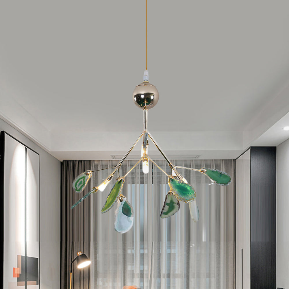 Agaat Kristal Kroonluchter met Natuursteen – Exclusieve Hanglamp voor Eetkamer, Woonkamer en Kantoor