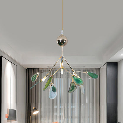 Agaat Kristal Kroonluchter met Natuursteen – Exclusieve Hanglamp voor Eetkamer, Woonkamer en Kantoor