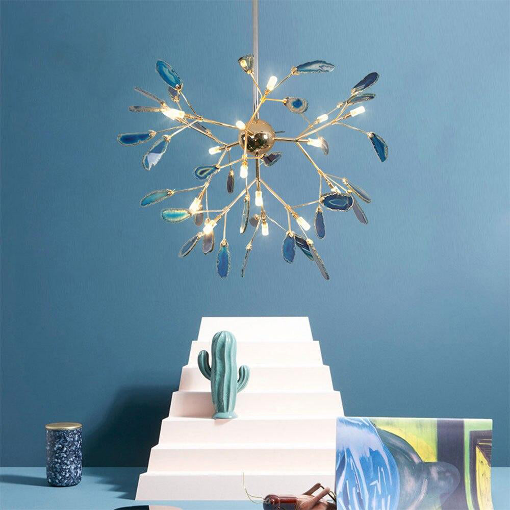Agaat Kristal Kroonluchter met Natuursteen – Exclusieve Hanglamp voor Eetkamer, Woonkamer en Kantoor