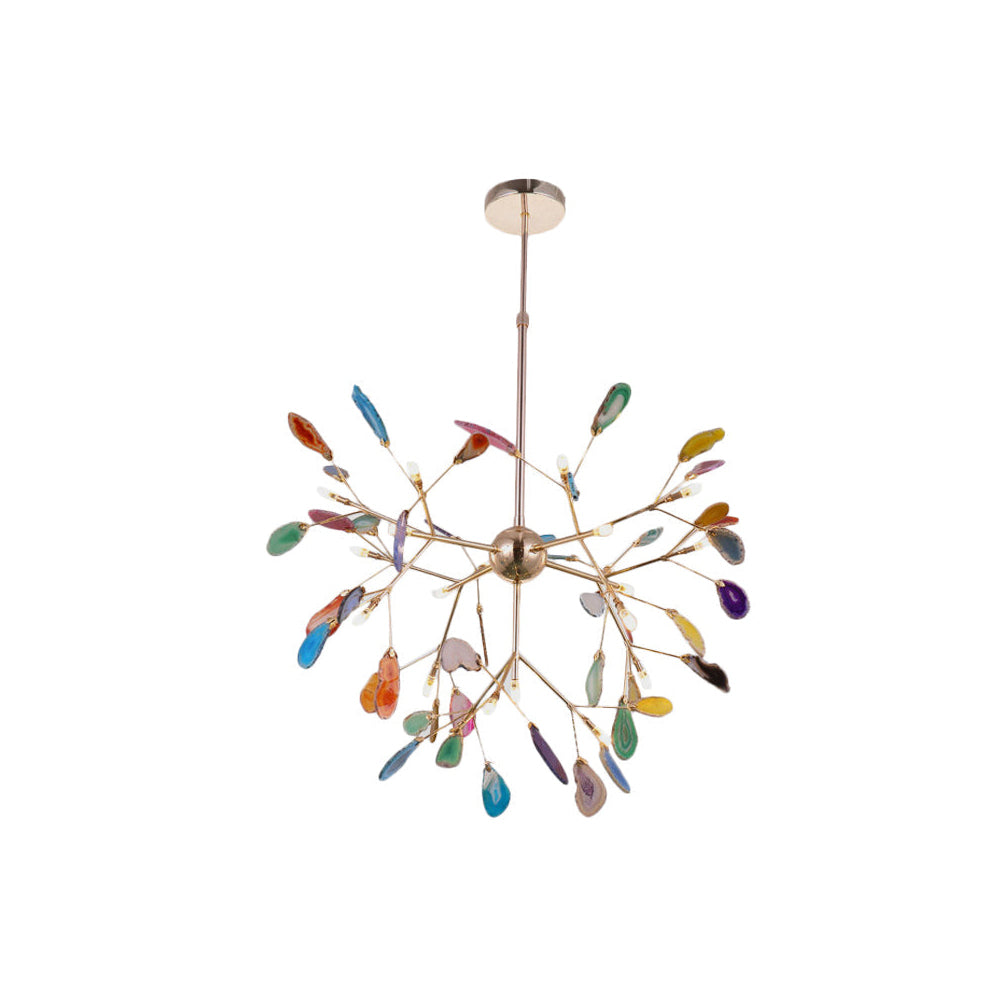 Agaat Kristal Kroonluchter met Natuursteen – Exclusieve Hanglamp voor Eetkamer, Woonkamer en Kantoor