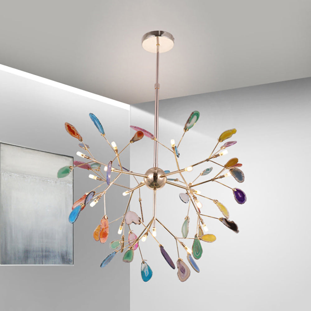 Agaat Kristal Kroonluchter met Natuursteen – Exclusieve Hanglamp voor Eetkamer, Woonkamer en Kantoor