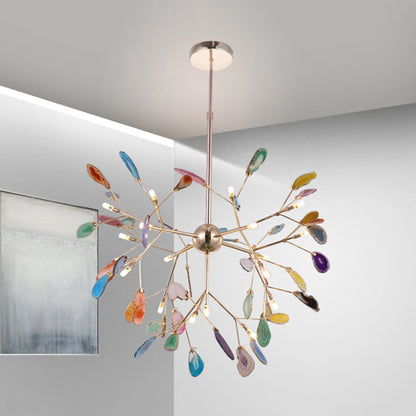 Agaat Kristal Kroonluchter met Natuursteen – Exclusieve Hanglamp voor Eetkamer, Woonkamer en Kantoor