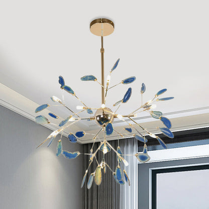 Agaat Kristal Kroonluchter met Natuursteen – Exclusieve Hanglamp voor Eetkamer, Woonkamer en Kantoor