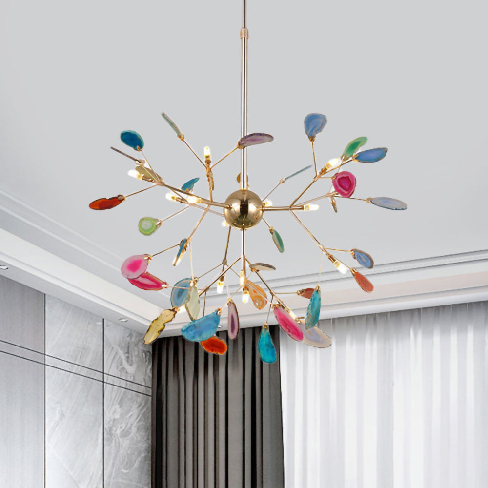 Agaat Kristal Kroonluchter met Natuursteen – Exclusieve Hanglamp voor Eetkamer, Woonkamer en Kantoor