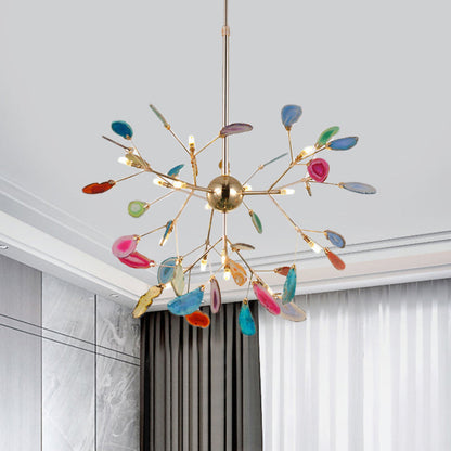 Agaat Kristal Kroonluchter met Natuursteen – Exclusieve Hanglamp voor Eetkamer, Woonkamer en Kantoor