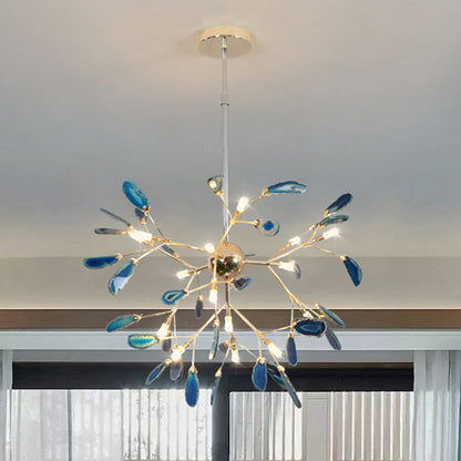 Agaat Kristal Kroonluchter met Natuursteen – Exclusieve Hanglamp voor Eetkamer, Woonkamer en Kantoor