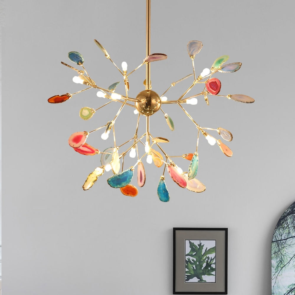 Agaat Kristal Kroonluchter met Natuursteen – Exclusieve Hanglamp voor Eetkamer, Woonkamer en Kantoor