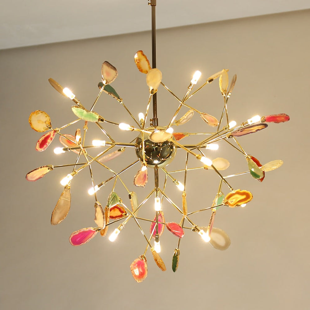 Agaat Kristal Kroonluchter met Natuursteen – Exclusieve Hanglamp voor Eetkamer, Woonkamer en Kantoor
