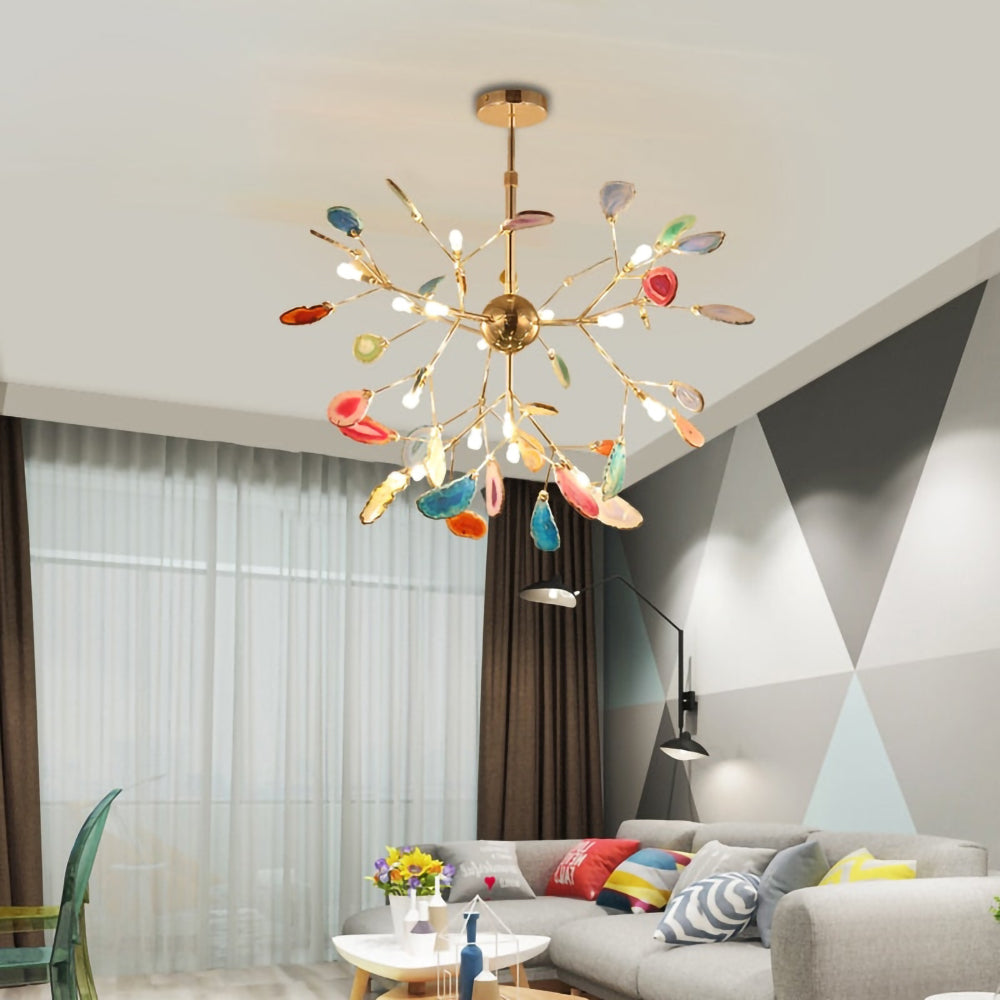 Agaat Kristal Kroonluchter met Natuursteen – Exclusieve Hanglamp voor Eetkamer, Woonkamer en Kantoor