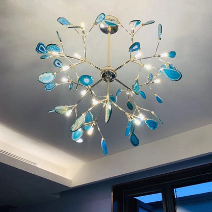 Agaat Kristal Kroonluchter met Natuursteen – Exclusieve Hanglamp voor Eetkamer, Woonkamer en Kantoor
