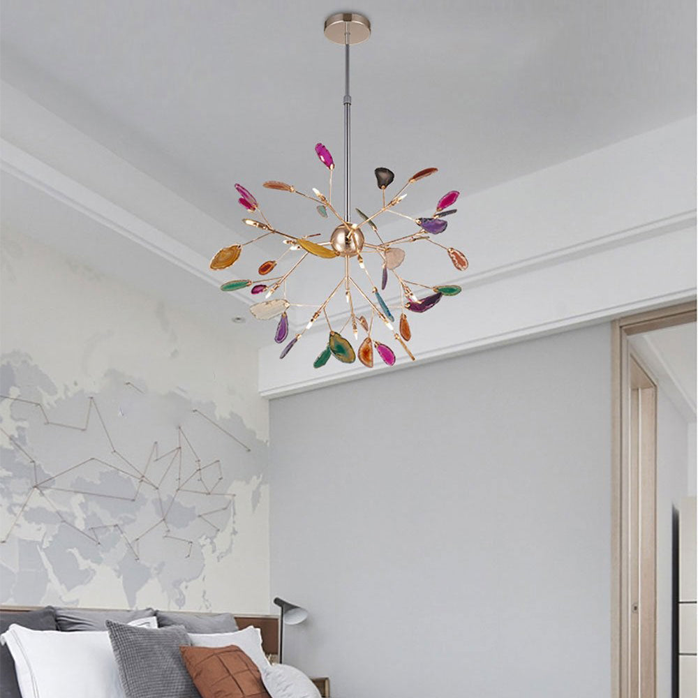 Agaat Kristal Kroonluchter met Natuursteen – Exclusieve Hanglamp voor Eetkamer, Woonkamer en Kantoor