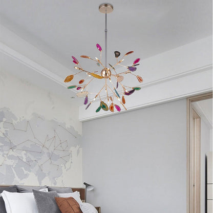 Agaat Kristal Kroonluchter met Natuursteen – Exclusieve Hanglamp voor Eetkamer, Woonkamer en Kantoor