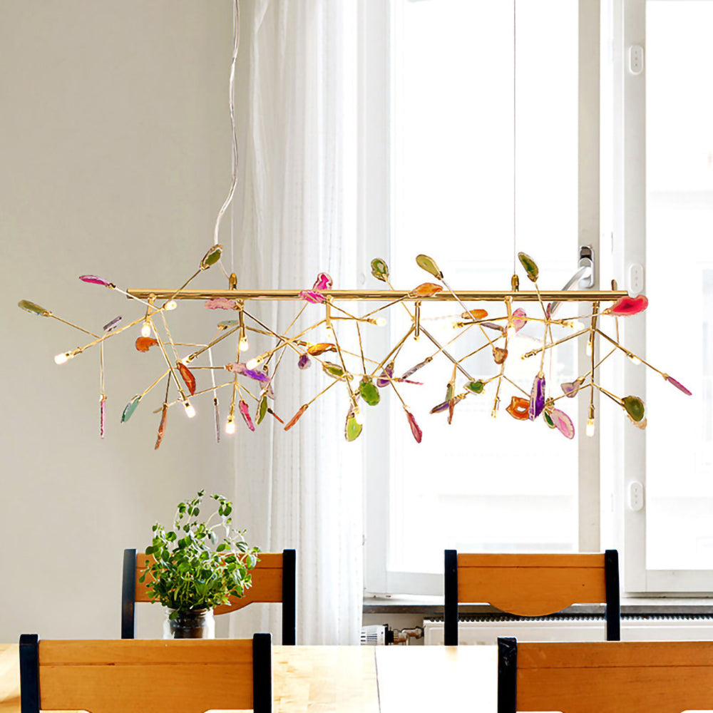 Agaat Kristal Kroonluchter met Natuursteen – Exclusieve Hanglamp voor Eetkamer, Woonkamer en Kantoor