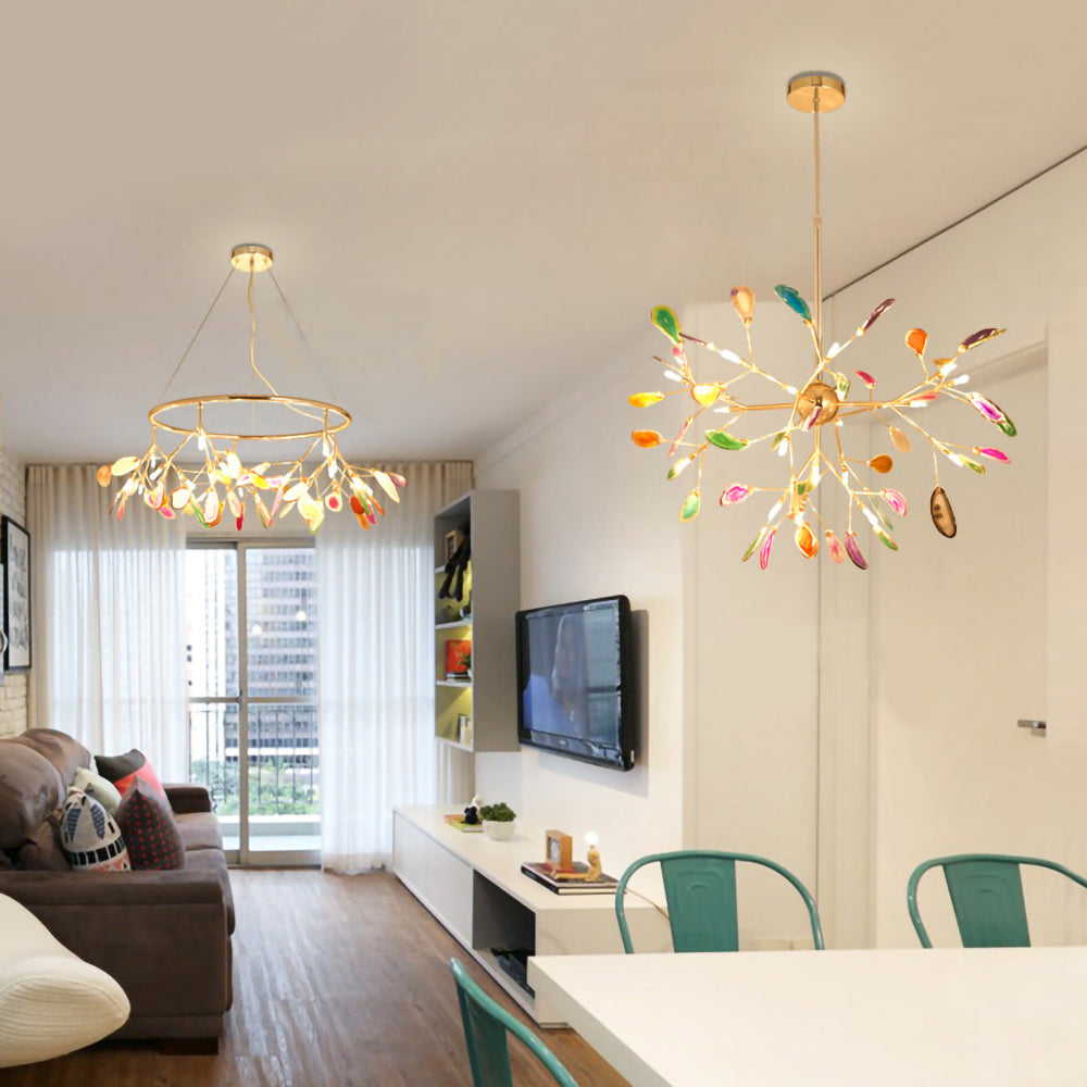 Agaat Kristal Kroonluchter met Natuursteen – Exclusieve Hanglamp voor Eetkamer, Woonkamer en Kantoor