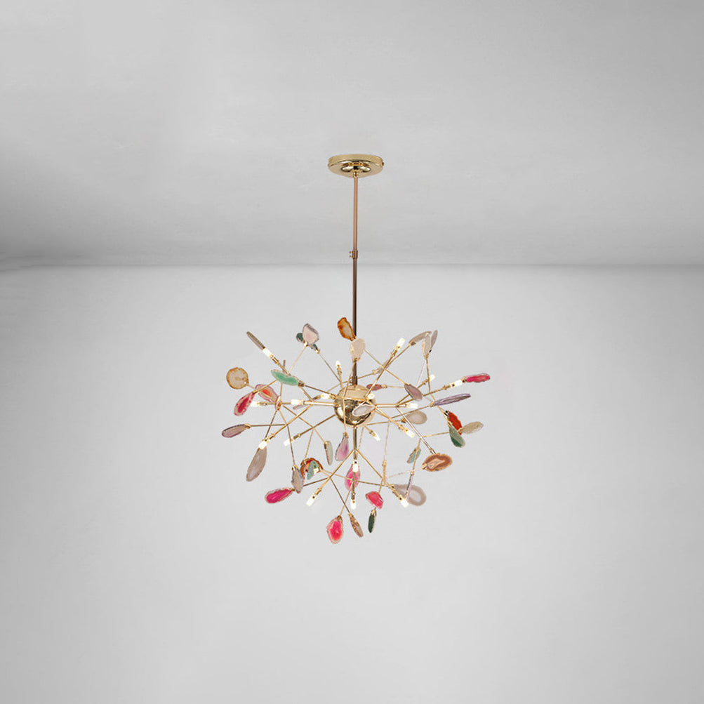 Agaat Kristal Kroonluchter met Natuursteen – Exclusieve Hanglamp voor Eetkamer, Woonkamer en Kantoor
