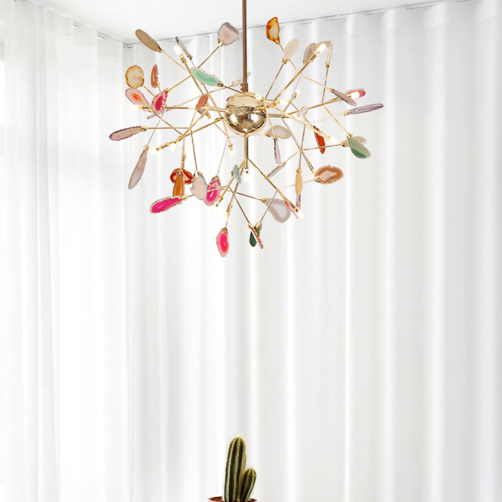 Agaat Kristal Kroonluchter met Natuursteen – Exclusieve Hanglamp voor Eetkamer, Woonkamer en Kantoor