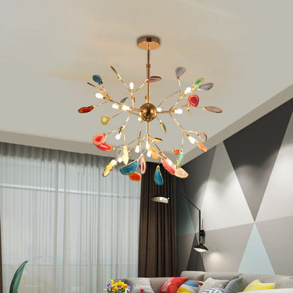 Agaat Kristal Kroonluchter met Natuursteen – Exclusieve Hanglamp voor Eetkamer, Woonkamer en Kantoor