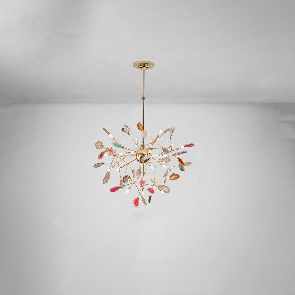 Agaat Kristal Kroonluchter met Natuursteen – Exclusieve Hanglamp voor Eetkamer, Woonkamer en Kantoor