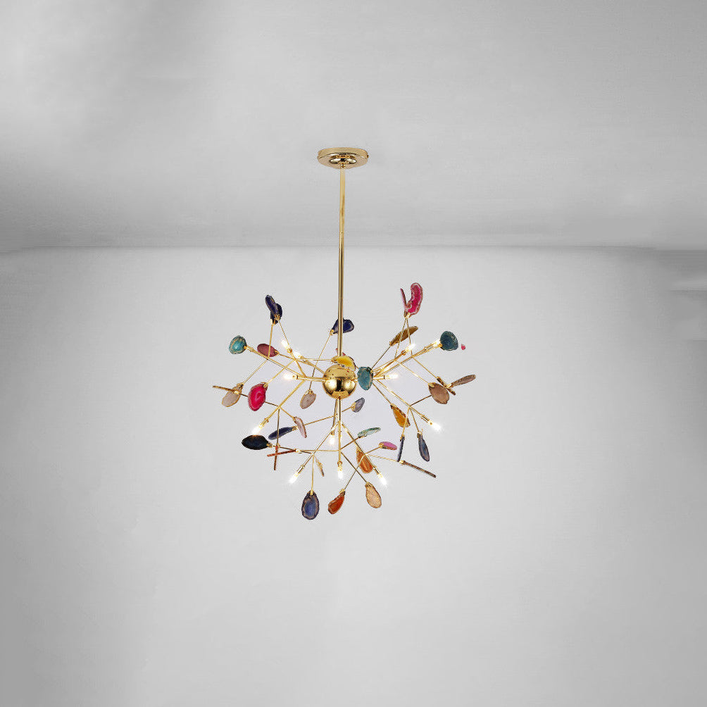 Agaat Kristal Kroonluchter met Natuursteen – Exclusieve Hanglamp voor Eetkamer, Woonkamer en Kantoor