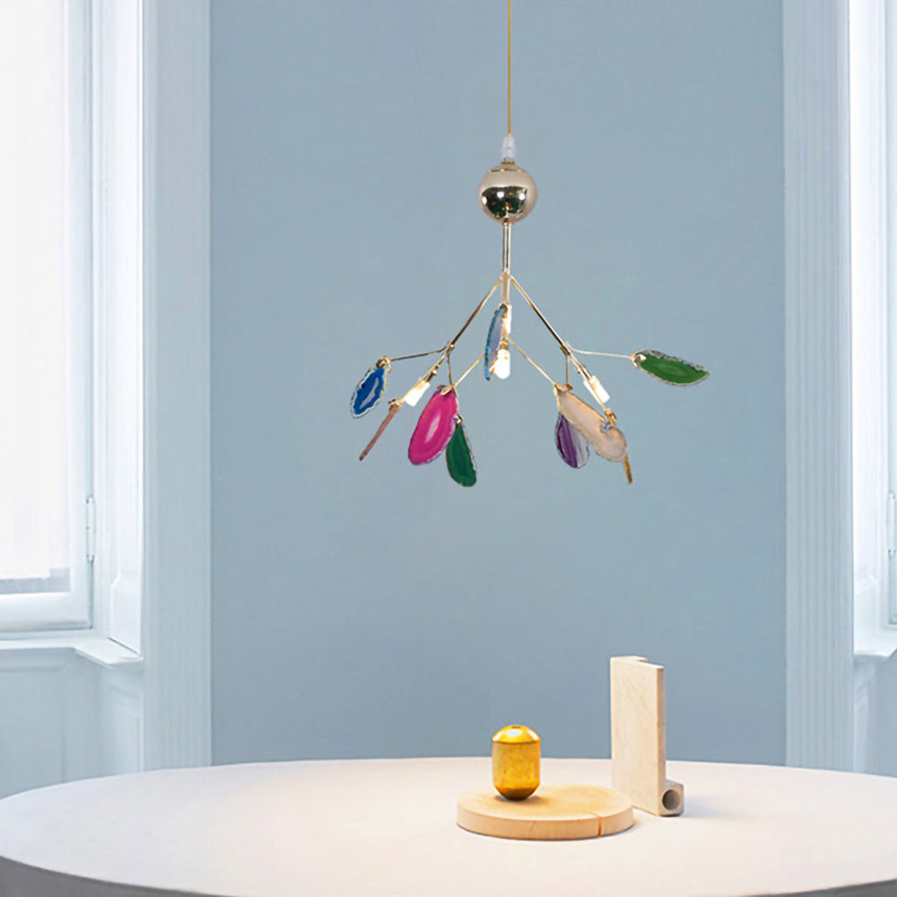 Agaat Kristal Kroonluchter met Natuursteen – Exclusieve Hanglamp voor Eetkamer, Woonkamer en Kantoor