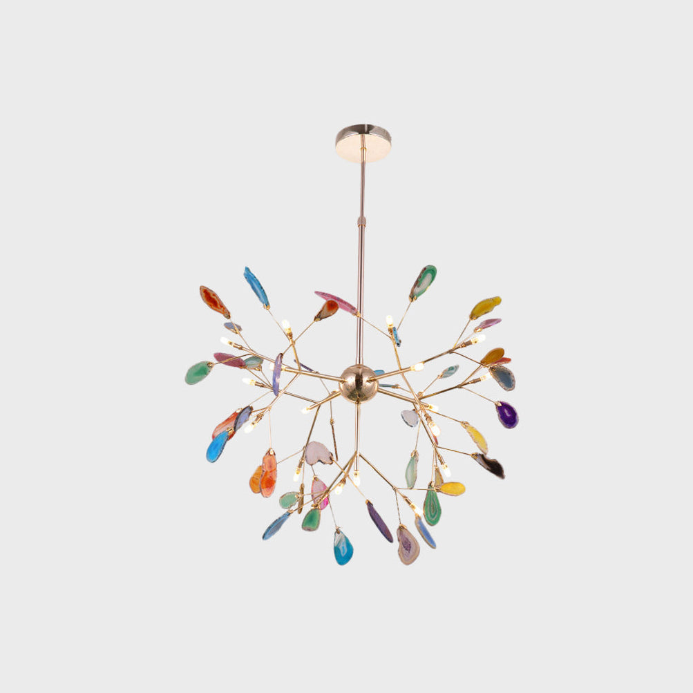 Agaat Kristal Kroonluchter met Natuursteen – Exclusieve Hanglamp voor Eetkamer, Woonkamer en Kantoor