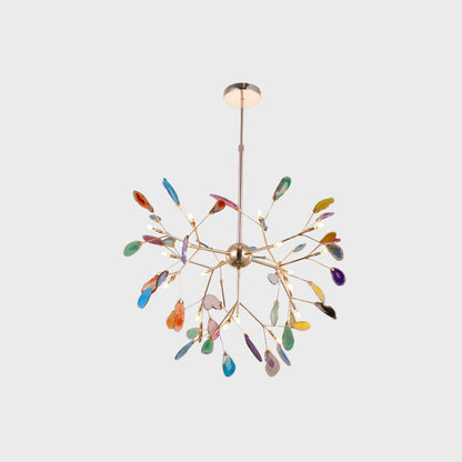 Agaat Kristal Kroonluchter met Natuursteen – Exclusieve Hanglamp voor Eetkamer, Woonkamer en Kantoor