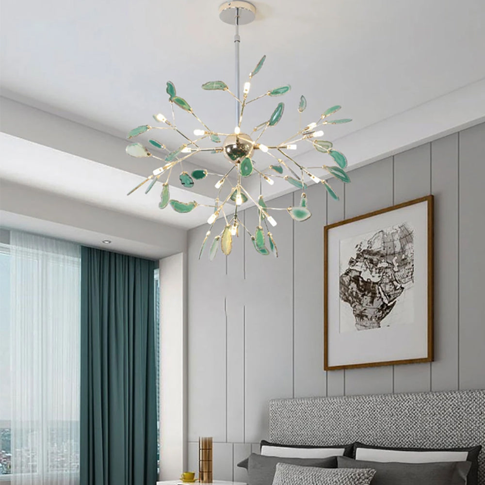 Agaat Kristal Kroonluchter met Natuursteen – Exclusieve Hanglamp voor Eetkamer, Woonkamer en Kantoor