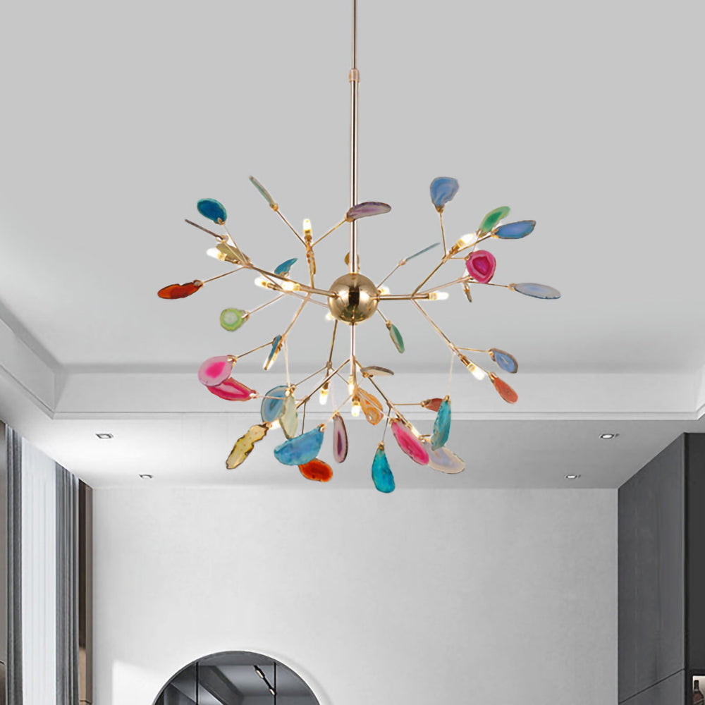 Agaat Kristal Kroonluchter met Natuursteen – Exclusieve Hanglamp voor Eetkamer, Woonkamer en Kantoor