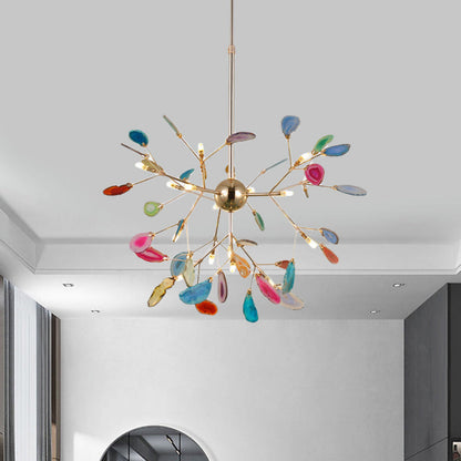 Agaat Kristal Kroonluchter met Natuursteen – Exclusieve Hanglamp voor Eetkamer, Woonkamer en Kantoor