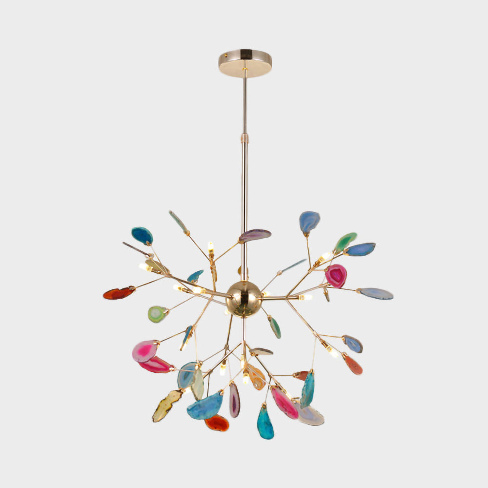 Agaat Kristal Kroonluchter met Natuursteen – Exclusieve Hanglamp voor Eetkamer, Woonkamer en Kantoor