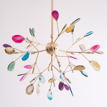Agaat Kristal Kroonluchter met Natuursteen – Exclusieve Hanglamp voor Eetkamer, Woonkamer en Kantoor