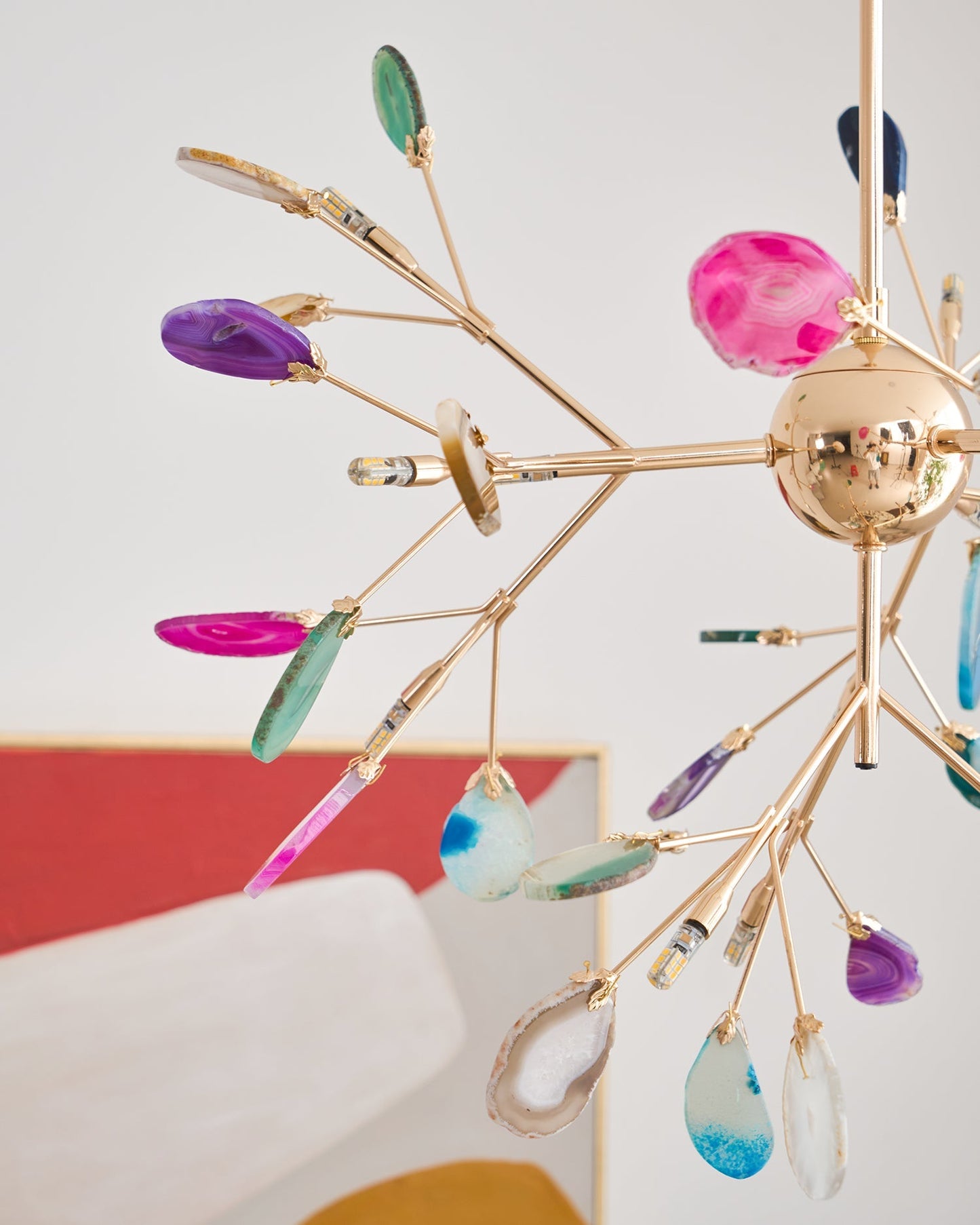 Agaat Kristal Kroonluchter met Natuursteen – Exclusieve Hanglamp voor Eetkamer, Woonkamer en Kantoor