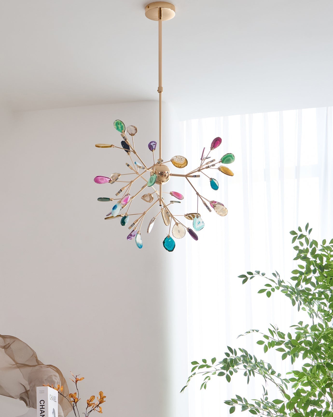 Agaat Kristal Kroonluchter met Natuursteen – Exclusieve Hanglamp voor Eetkamer, Woonkamer en Kantoor