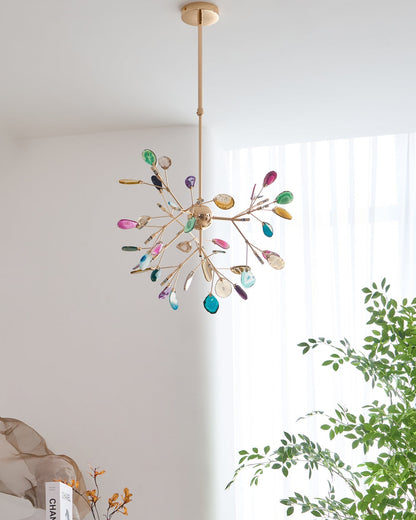Agaat Kristal Kroonluchter met Natuursteen – Exclusieve Hanglamp voor Eetkamer, Woonkamer en Kantoor