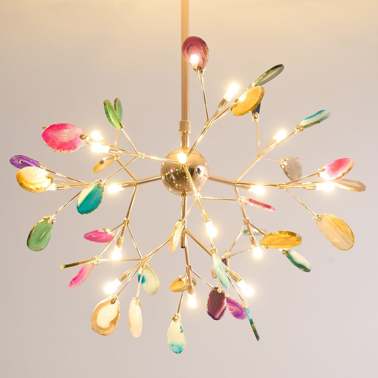 Agaat Kristal Kroonluchter met Natuursteen – Exclusieve Hanglamp voor Eetkamer, Woonkamer en Kantoor